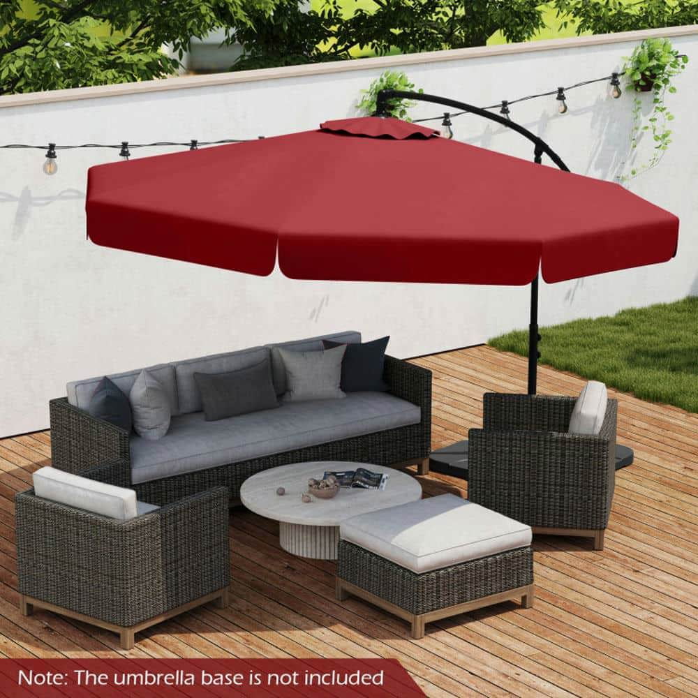Spaco 10 Feet Patio Cantilever Umbrella, Outdoor Shade with Cover Tilt Adjustment and Ruffled Edge, Wine Red