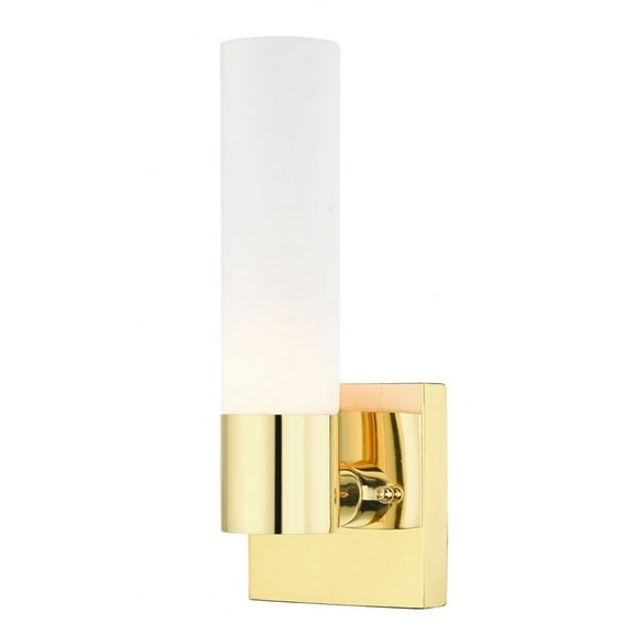 1 Light Contemporary Steel Ada Wall Sconce with Satin Opal White Glass-11.25 inches H By 4.5 inches W-Polished Brass Finish Bailey Street Home