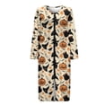 thumbnail image 4 of Xoenoiee Pumpkin Witch Hat Candle Star Print Women's Zipper Robe Halloween Long Sleeve Housecoat Calf Length Casual Nightgown Crew Neck Loose Bathrobe with Pockets, M, 4 of 7
