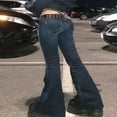 thumbnail image 2 of Women Denim Flared Pants Loose Low Waist Bell Bottom Trousers, 2 of 4