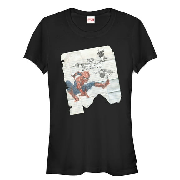 Junior's Marvel Spider-Man: Homecoming Notepad Sketch  Graphic Tee Black Medium