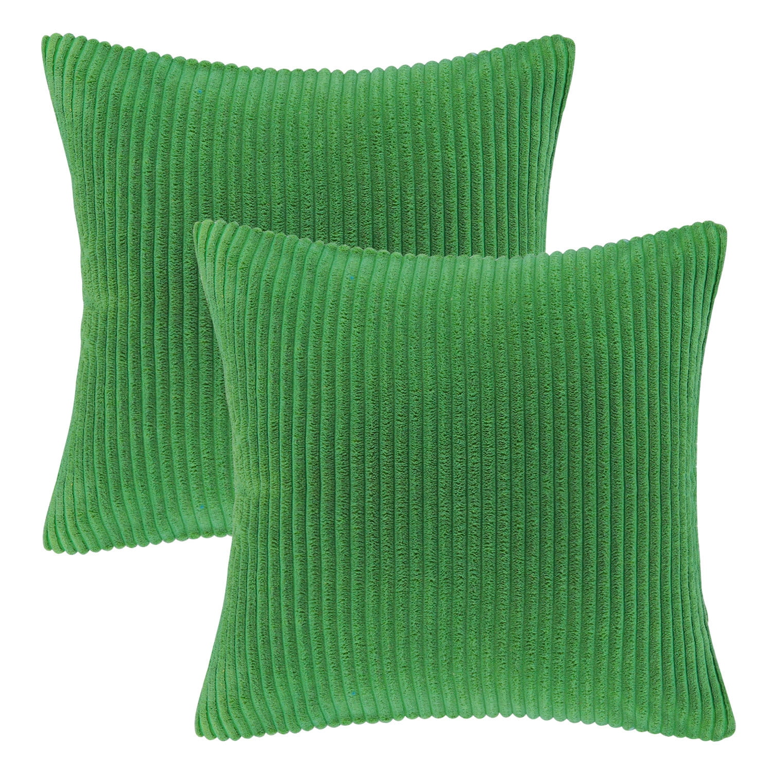 Soft Corduroy Striped Velvet Square Decorative Throw Pillow Cusion For Couch, 22" x 22", Green, 2 Pack