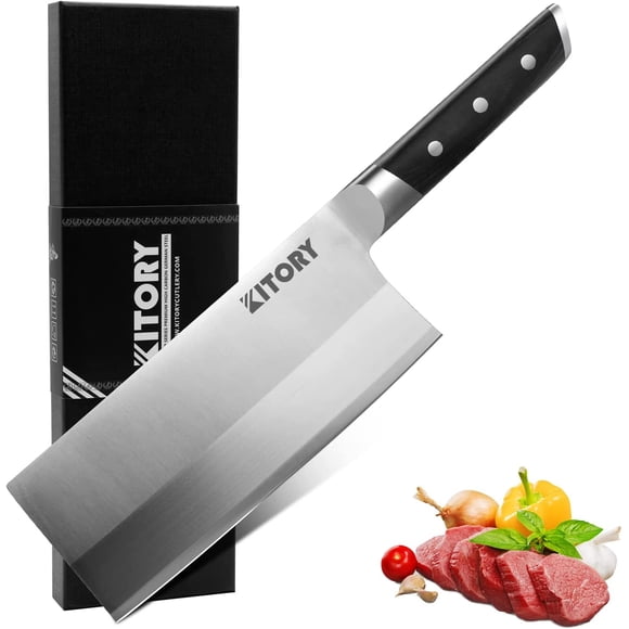 Couteau Couperet Kitory Robuste Couteau de Chef Chinois - Couperet à Viande en Acier Inoxydable Allemand à Haute Teneur en Carbone de 7 Pouces avec Poignée Ergonomique - Couteau de Boucher pour la Maison et le Restaurant - Série Metadrop