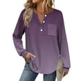 thumbnail image 7 of successthop Womens V Neck Shirts Long Sleeve Tunic Tops Button Pullover T Shirts Print Casual Clothes Purple 2XL, 7 of 7