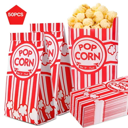 CCOCC Paper Popcorn Bags,50 Pack 1oz Popcorn Bags Individual Servings,Popcorn Bags Bulk for Popcorn Machine,Party,Movie Nights,Carnival Party