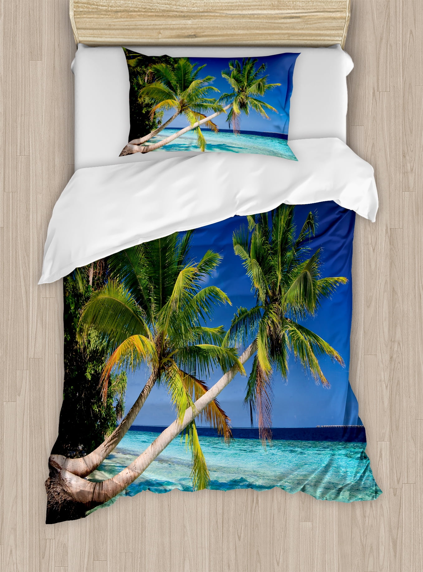 Tropical Duvet Cover Set Exotic Maldives Beach With Palms