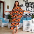 thumbnail image 3 of FKELYI Tropical Palm Tree Flower Print Womens Summer Coverup V-Neck Maxi Beach Dress Soft Caftan with 2 Pcs Chest Patch Batwing Sleeves Loungewear Plus Size Ladies Beachwear, 3 of 7