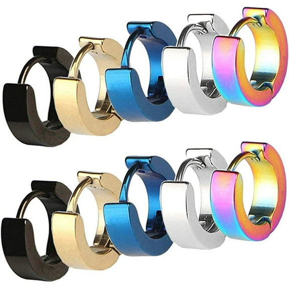 Yirtree Stainless Steel Mens Womens Hoop Earrings Piercings Huggie Hypoallergenic 5 Pairs Fashion Cool Men's Hoop Earrings Casual Jewelry