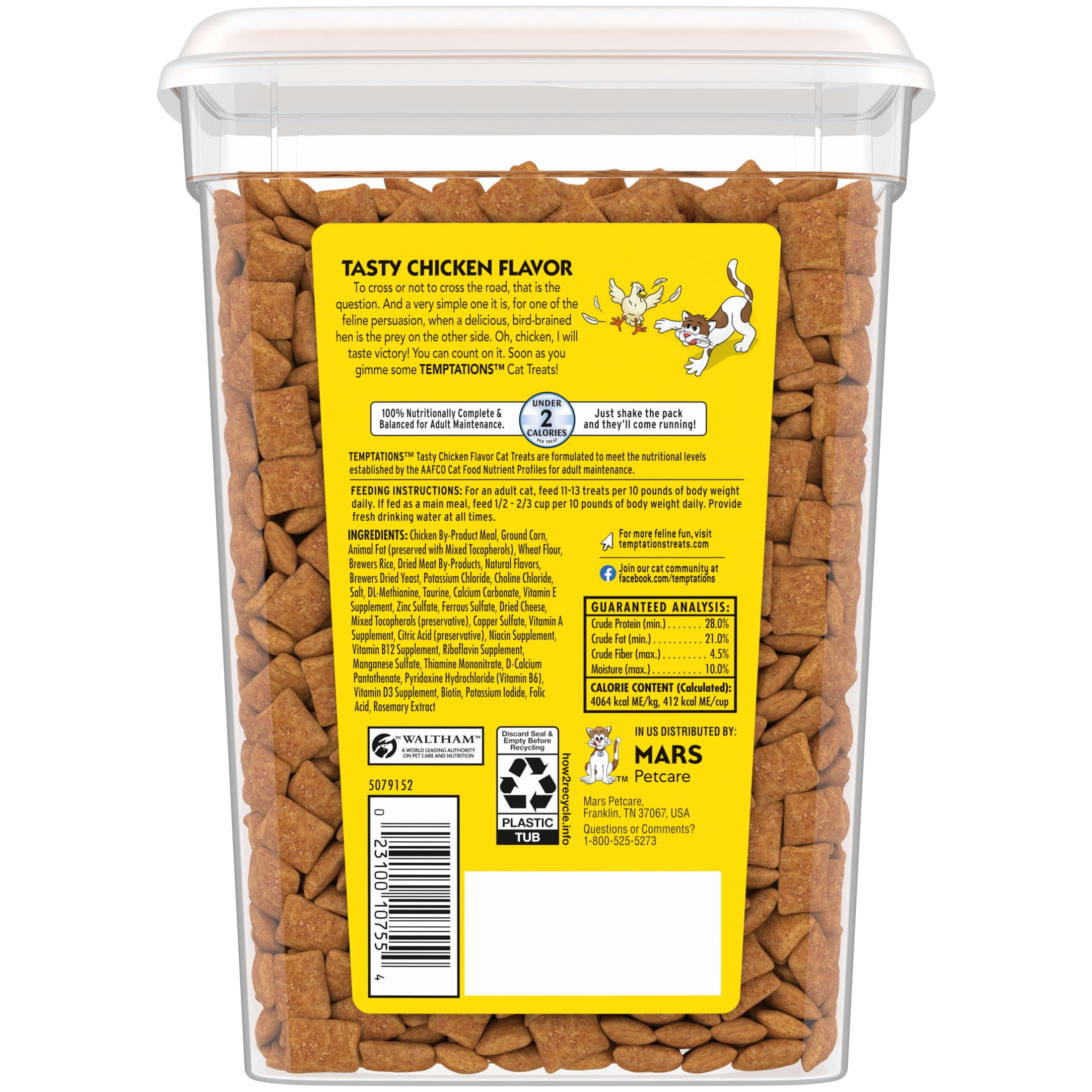 (4 pack) Temptations Classic Tasty Chicken Flavor Crunchy And Soft Treats For Cats, 16 Oz Tub