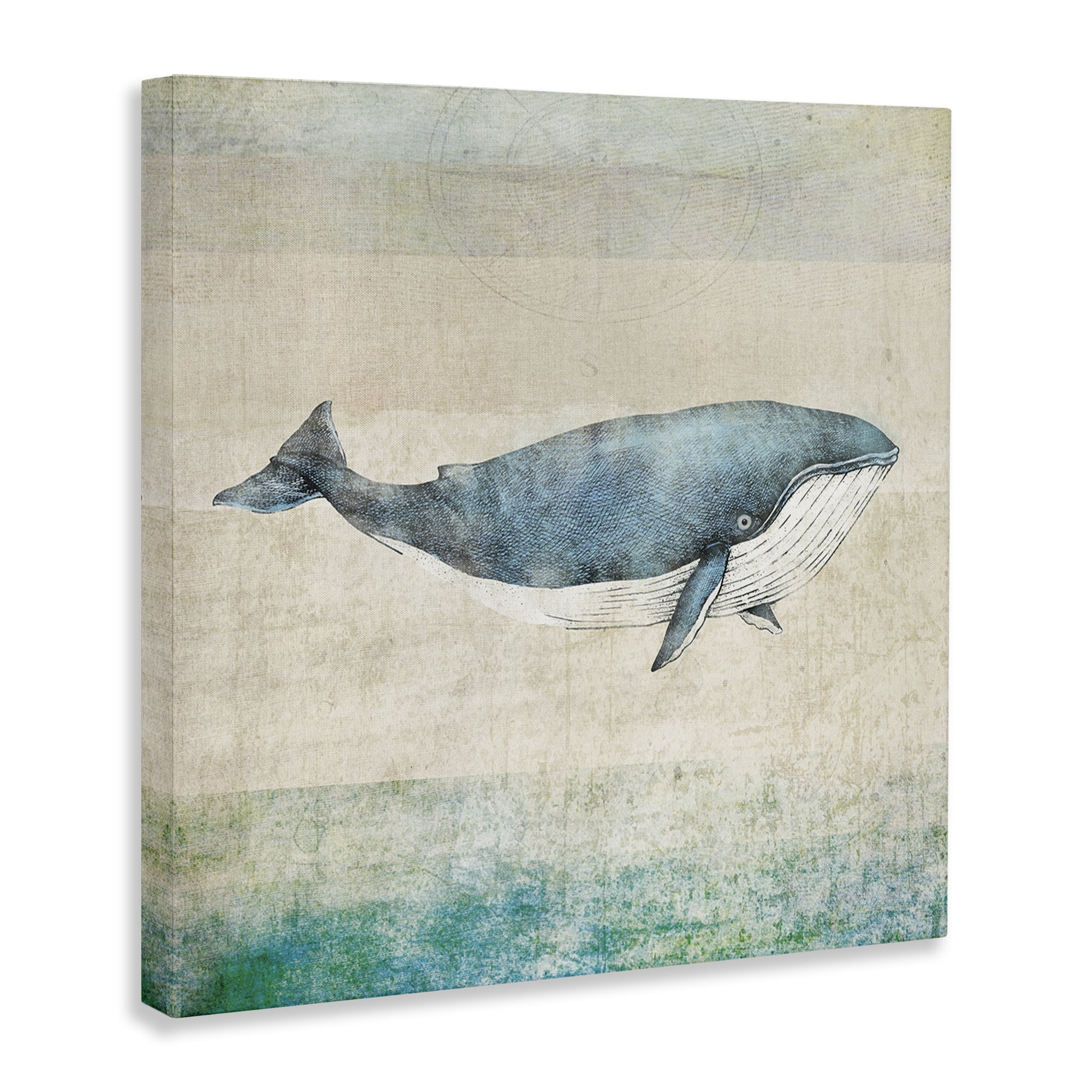 Stupell Industries Rustic Maritime Whale Nautical & Beach Painting Wrapped Canvas Art Print Wall Art, 17 x 17