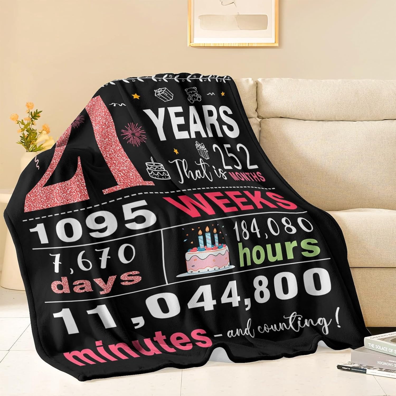 21st Birthday Gifts for Her, Cool 21st Birthday Gifts, 21st Birthday Decorations for Her, Birthday Gifts for Women, Gifts for 21st Birthday Female Women, Birthday Gifts for Women Blanket 50x60
