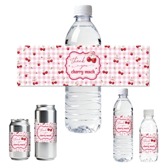 30pcs Water Bottle Labels Cherry and Waterproof Sticker 8.51" x 2.51" Rectangle Water Bottle Wraps Sticker