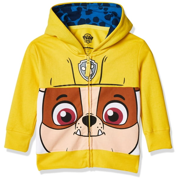 Nickelodeon Toddler Boys Paw Patrol Character Big Face Zip Up Hoodies Rubble Yellow 4T