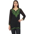 thumbnail image 5 of Phagun Women's Floral Aari Work Black Casual Tunic Long Sleeve Georgette Top-12, 5 of 8