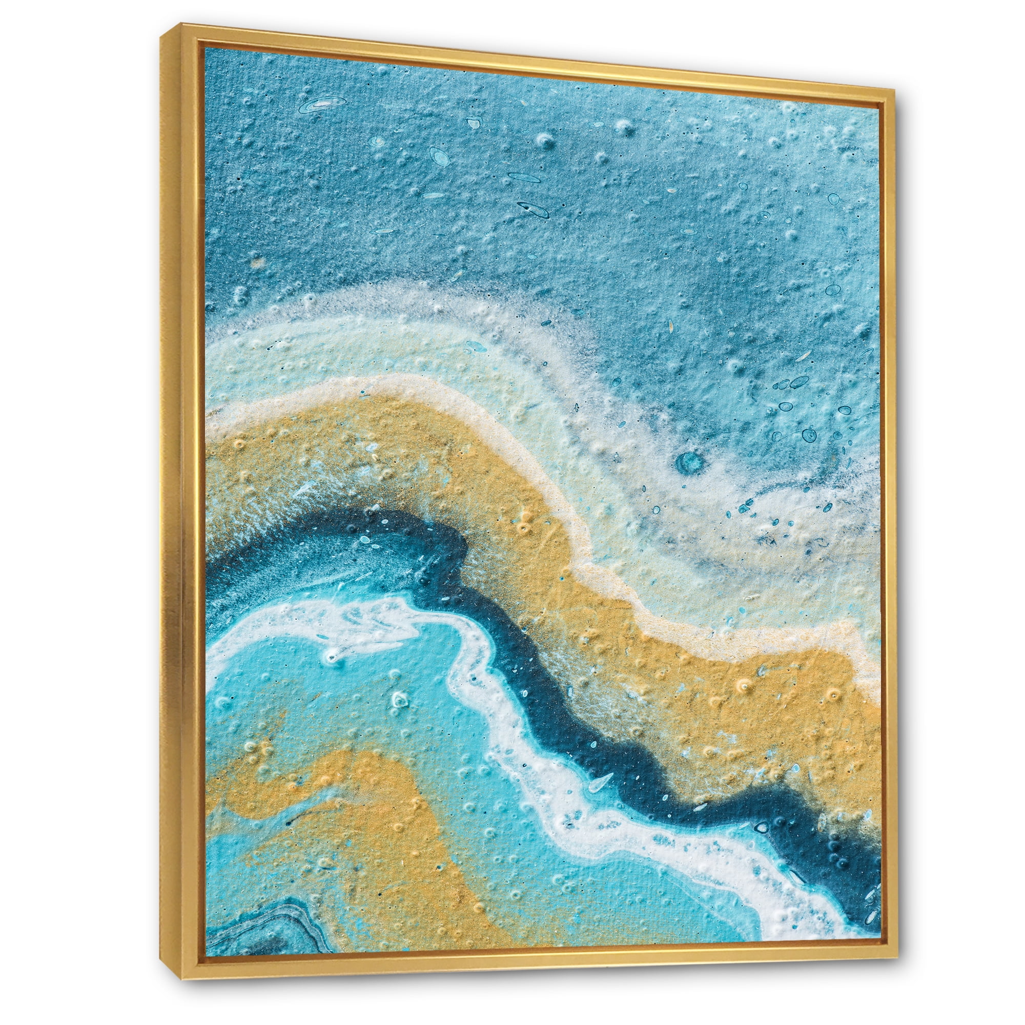 Abstract Composition In Blue and Yellow VI 12 in x 20 in Framed Painting Canvas Art Print, by Designart