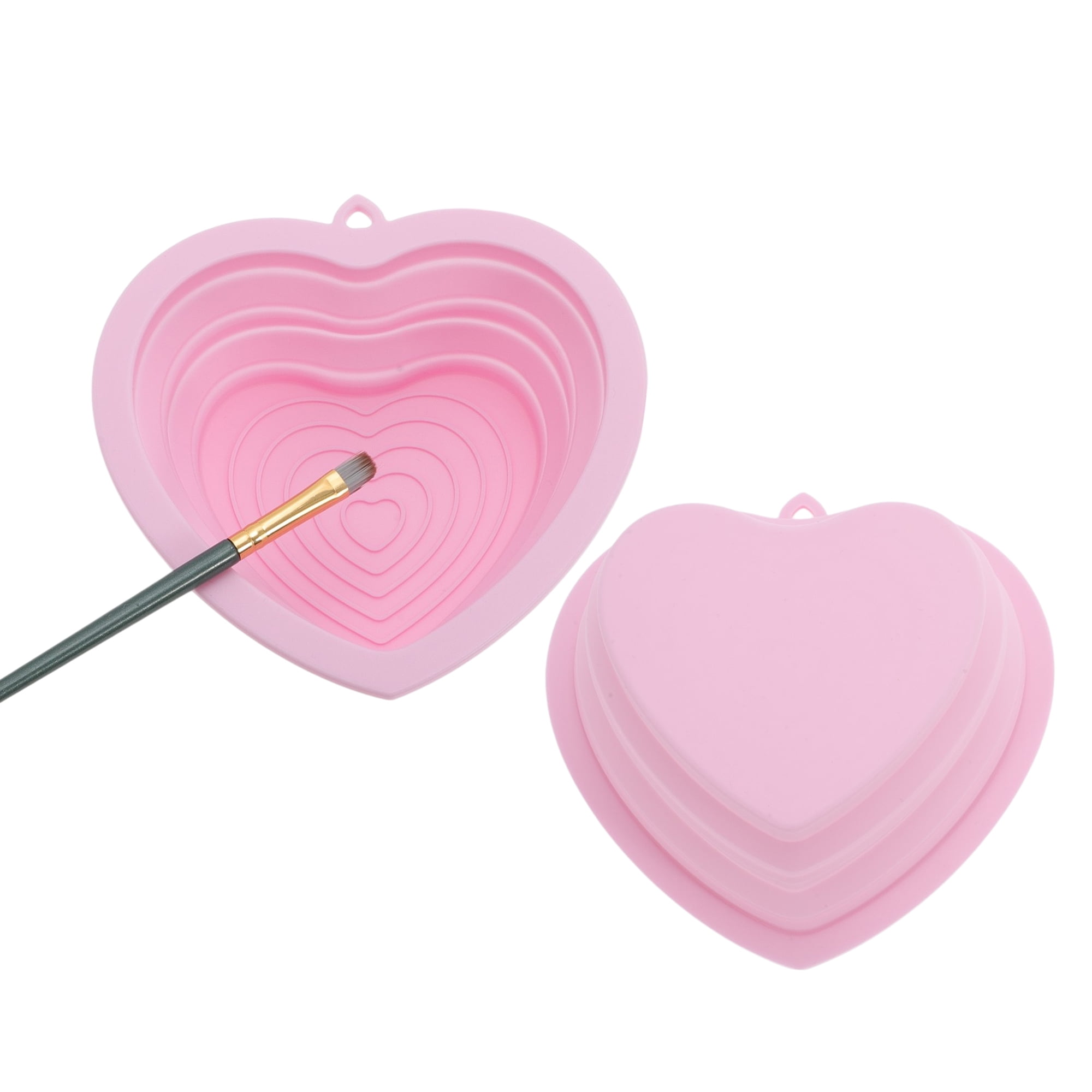 Unique Bargains 1pc Portable Heart Makeup Brush Cleaning Mat Pink