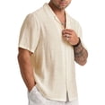 thumbnail image 4 of Hanerdun Men Casual Button Down Shirt Solid Blouse Male Short Sleeve Top Beige 2XL, 4 of 5