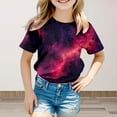 thumbnail image 2 of Toddler Girl Tops 4t Everyday Galaxy Print Short Sleeve T-Shirt Round Neck Tunic Blouse T-Shirts Infant To Big Kid Wine,140（8-9Y）, 2 of 4