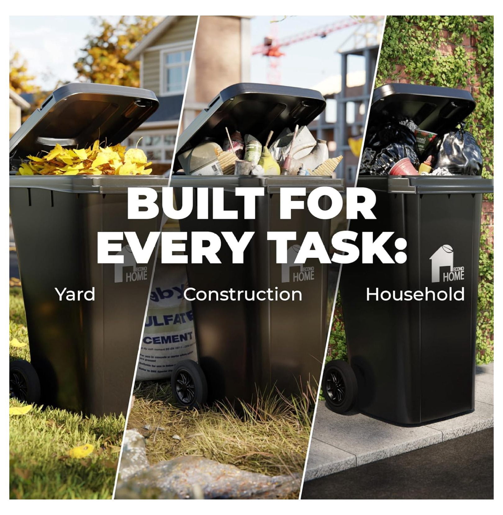 Outdoor Garbage Can with Lid - 32 Gallon Trash Can for Backyard, Deck, Garage - Dual Wheels, Extra Heavy-Duty, Durable Handle - Versatile Home & Storage Container - Black, 2-Pack