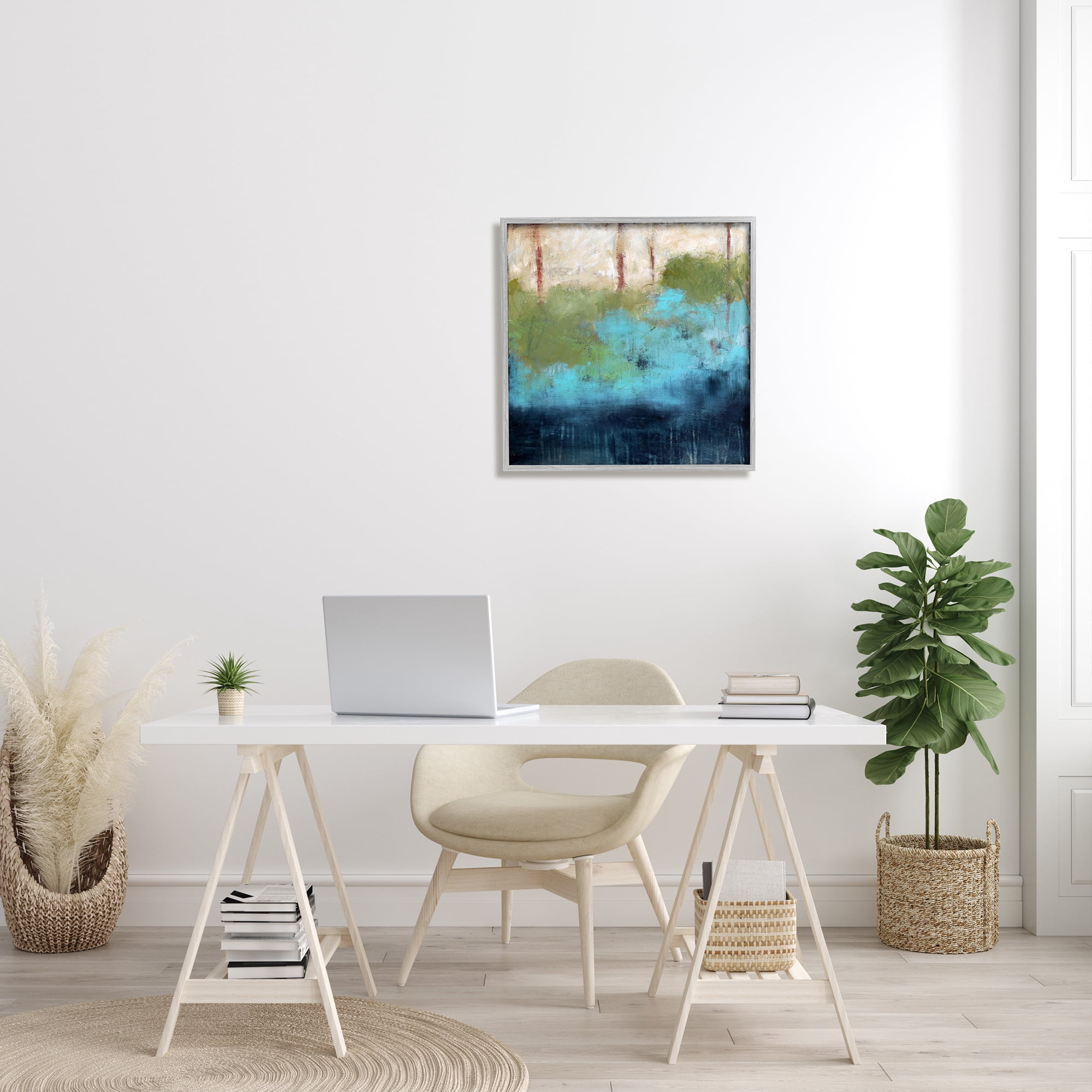 Stupell Industries Forest Floor River Abstraction Blue Green Brown Abstract Painting Gray Framed Art Print Wall Art, 24 x 24