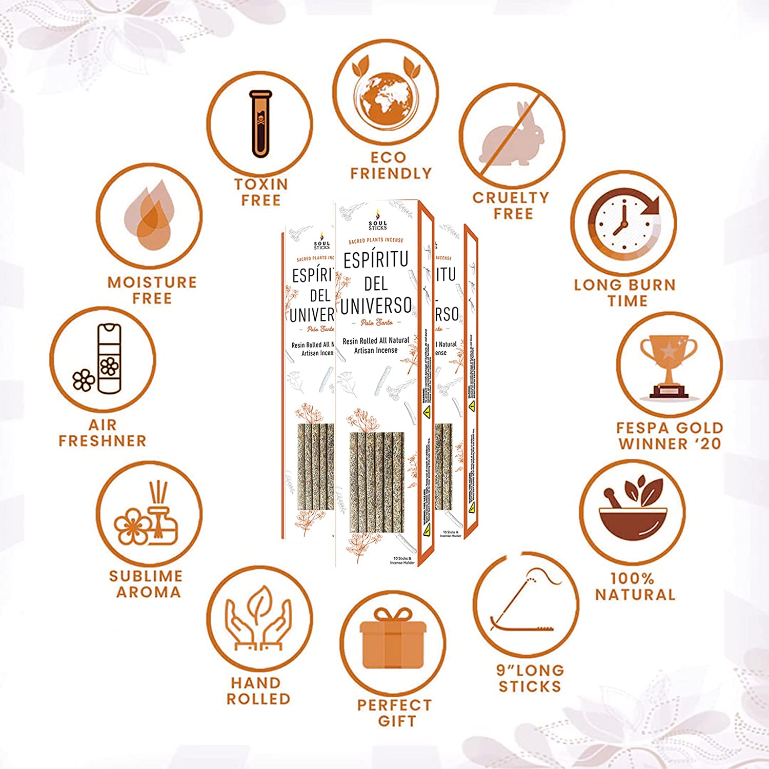 Soul Sticks Shaman's Kit Palo Santo Gift Set with Espiritu Incense Sticks, Sage Smudge Stick, Smudge Candle, Smudge Spray, 4" Selenite Wand in White Gift Box