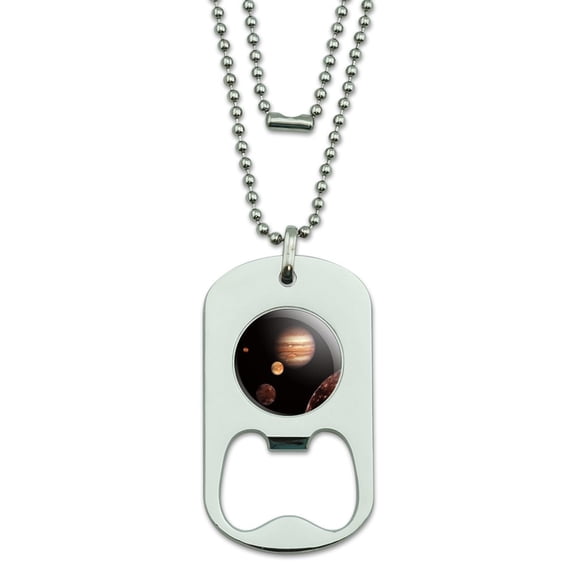 Planet Jupiter With Io Europa Ganymede and Callisto Moons Space Military Dog Tag Bottle Opener Pendant