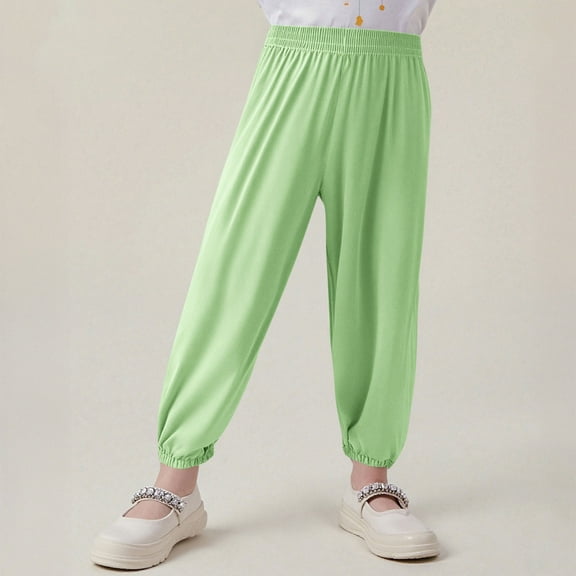 HOMADLES Girls Baggy Pants for Girls 2-12 Wide Leg Elastic Waist Casual Straight Stretch Jogger Pants Green 7-8T