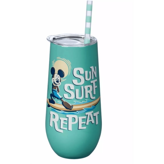 Disney Parks Mickey Mouse Summer Fun Stainless Steel Tumbler Straw New With Tag