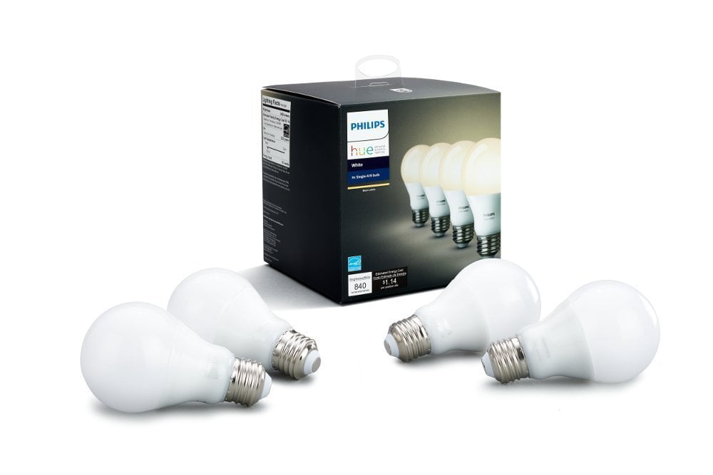 Philips Hue White A19 Smart Light Bulb, 60W LED, 4-Pack ...