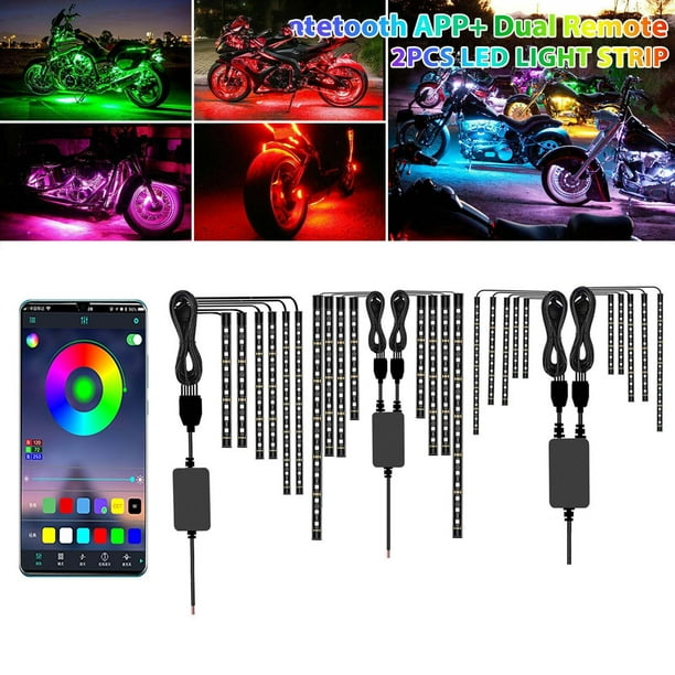 Kit de luces LED para motocicleta - Tira de neón flexible e impermeable con control por app, 8 colores, 16 modos, IP68, 12V para motocicletas y bicicletas