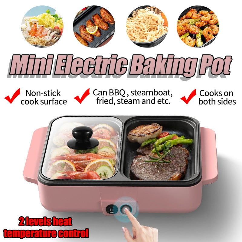 220V Nonstick Electric Griddle,2in1 Indoor Grill Pan Hot Pot,Small