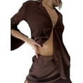 thumbnail image 4 of VISgogo Mujeres Tops Falda Traje, Manga Larga Color Sólido Botones Tops Cintura Alta Medio Vestido Verano Otoño Traje VISgogo moda, 4 of 9