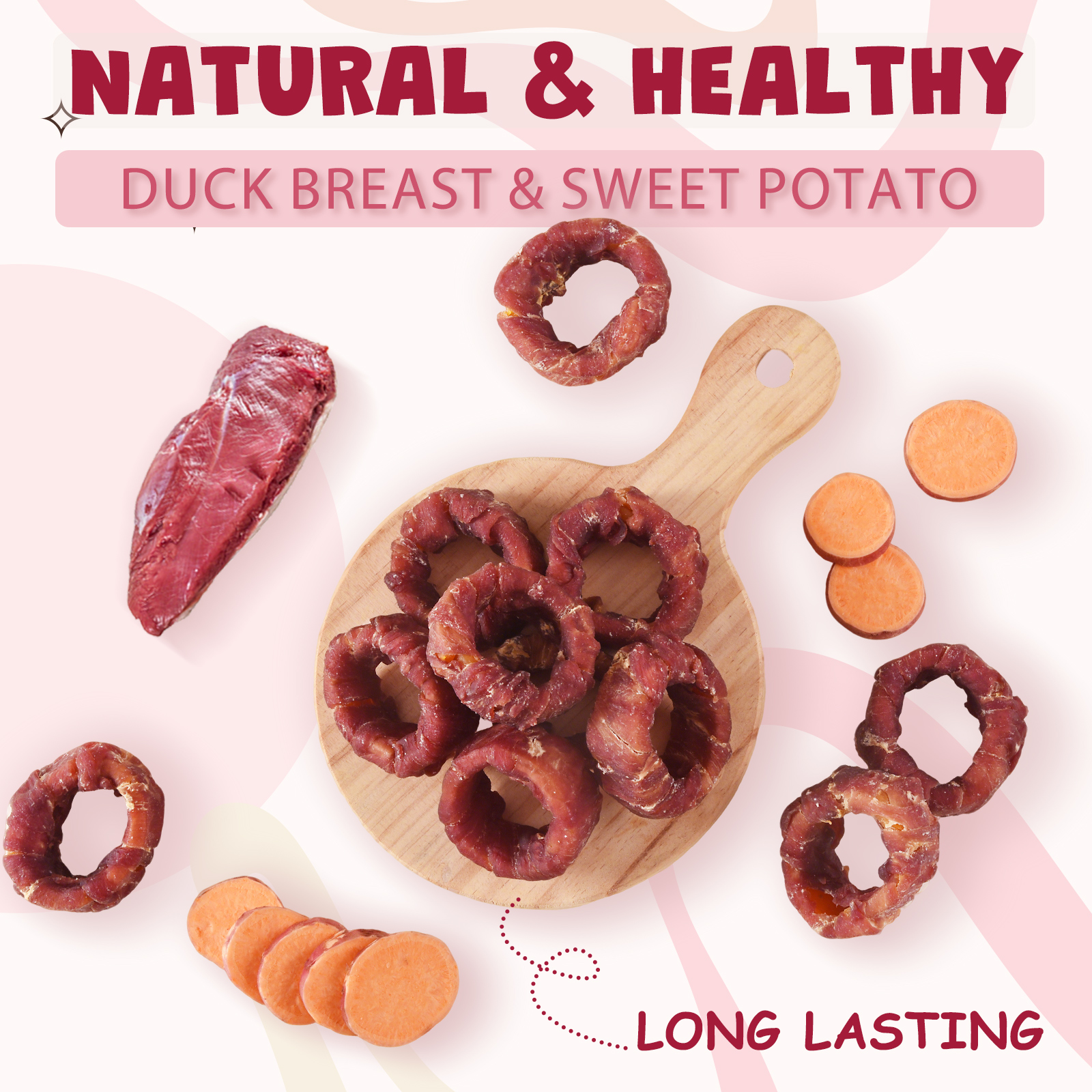 (2 pack) ASMPET Sweet Potato Dog Treat,  Duck Wrapped Donut Snack Chews for Small Medium Large Dogs, 10.6oz