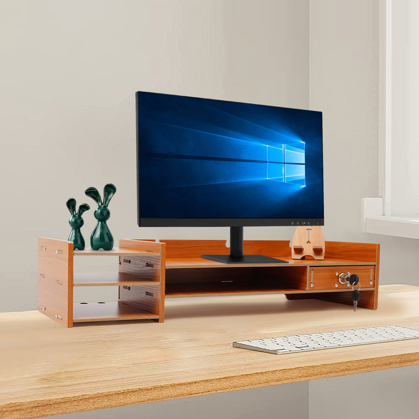 YIYIBYUS Computer Monitor Stand Riser Desk Laptop Organizer Stand with Drawer Desktop Storage Organizer Shelf for Office, Home Computers PC Monitors