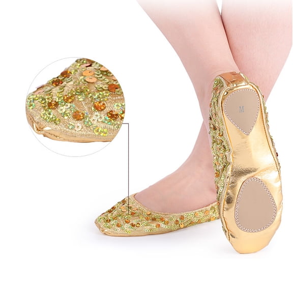 RENACLIPY Golden PU Belly Dance Shoes Size L 38-39 Comfortable Fit Anti- Ballet Dance Footwear