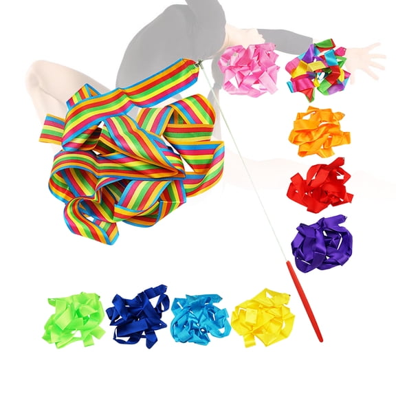 Worgeous 10 Pcs 4M Gymnastics Dance Ribbon Gym Rhythmic Art Gymnastics Ballet Streamer Twirling Rod Ribbons (Random Color)