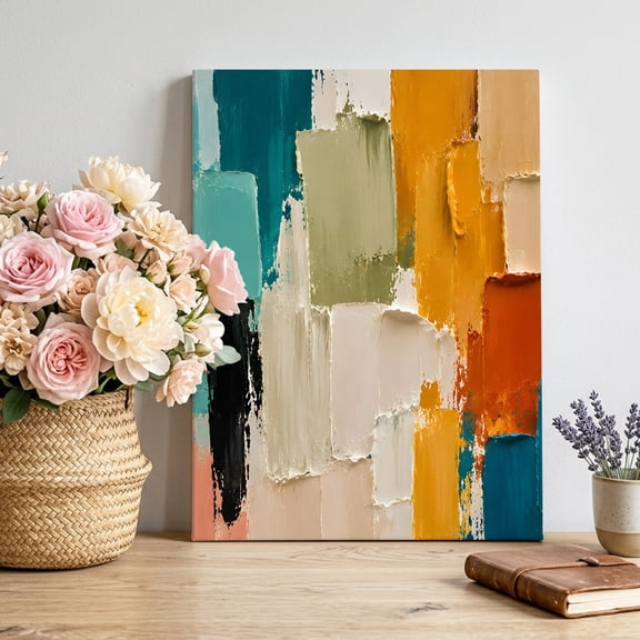 Canvas Wall Art Color Block Canvas Art Print Abstract Minimalist Orange Beige Palette Knife Texture Wall Decor for Living Room Bedroom Artwork Decorations Stretched Framed Ready to Hang 24"x32"