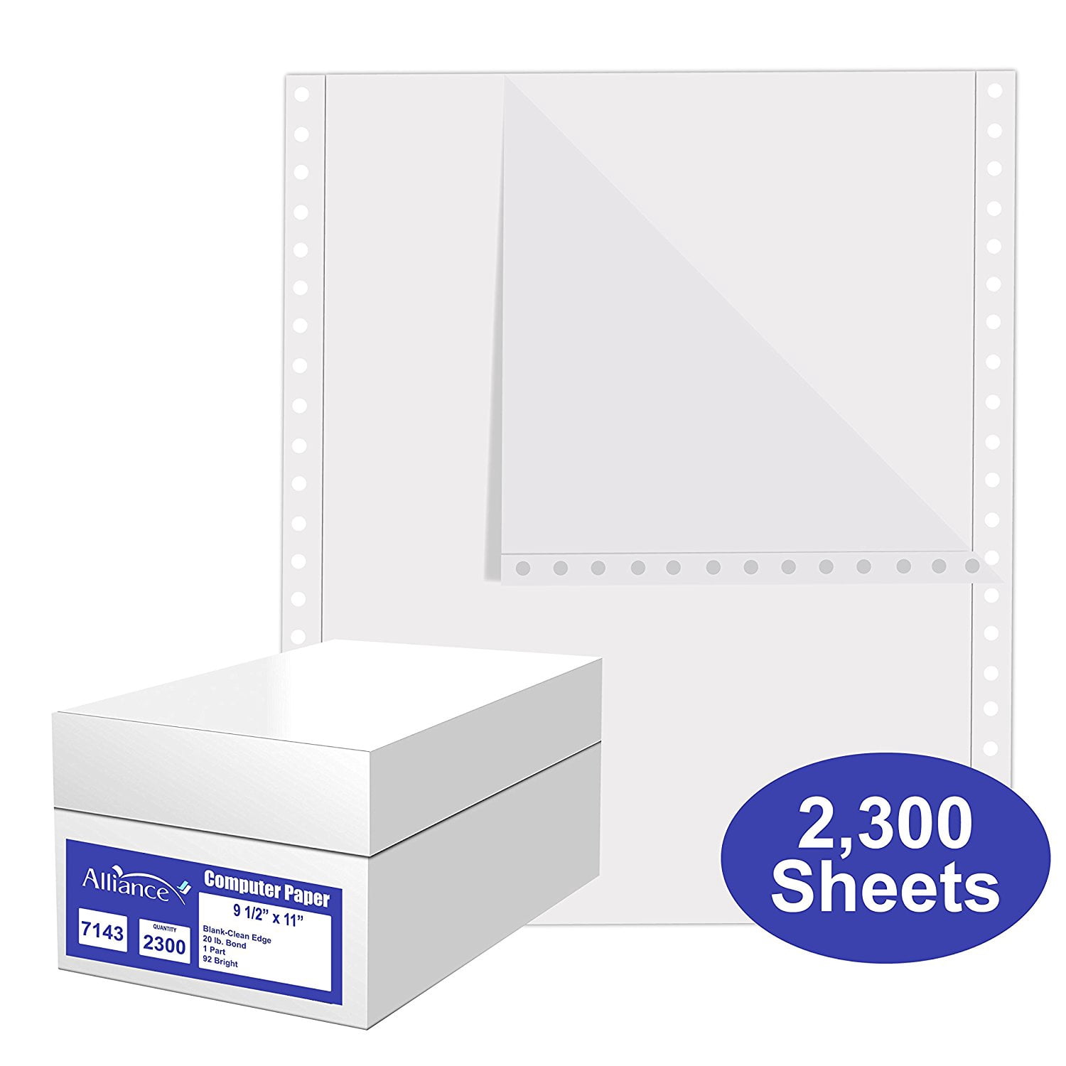 Continuous paper, 9 ½ x 11 Alliance 20lb, White, 1 Part, Side Perfs – 2,300 sheets | Carton