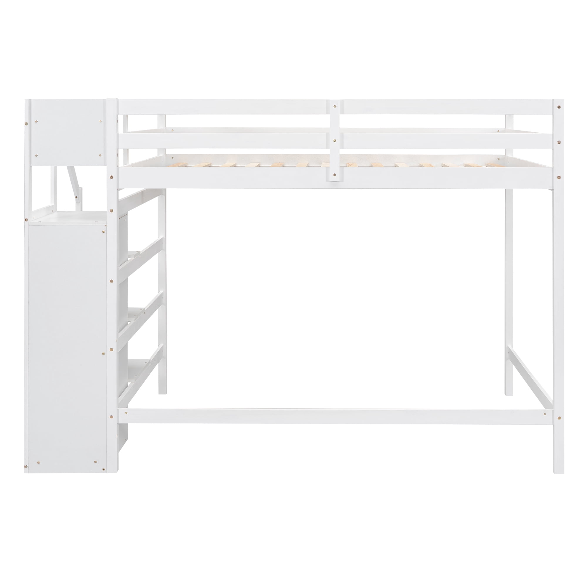 Euroco Wood Full Size Loft Bed with Storage Shelves and Wardrobe, White