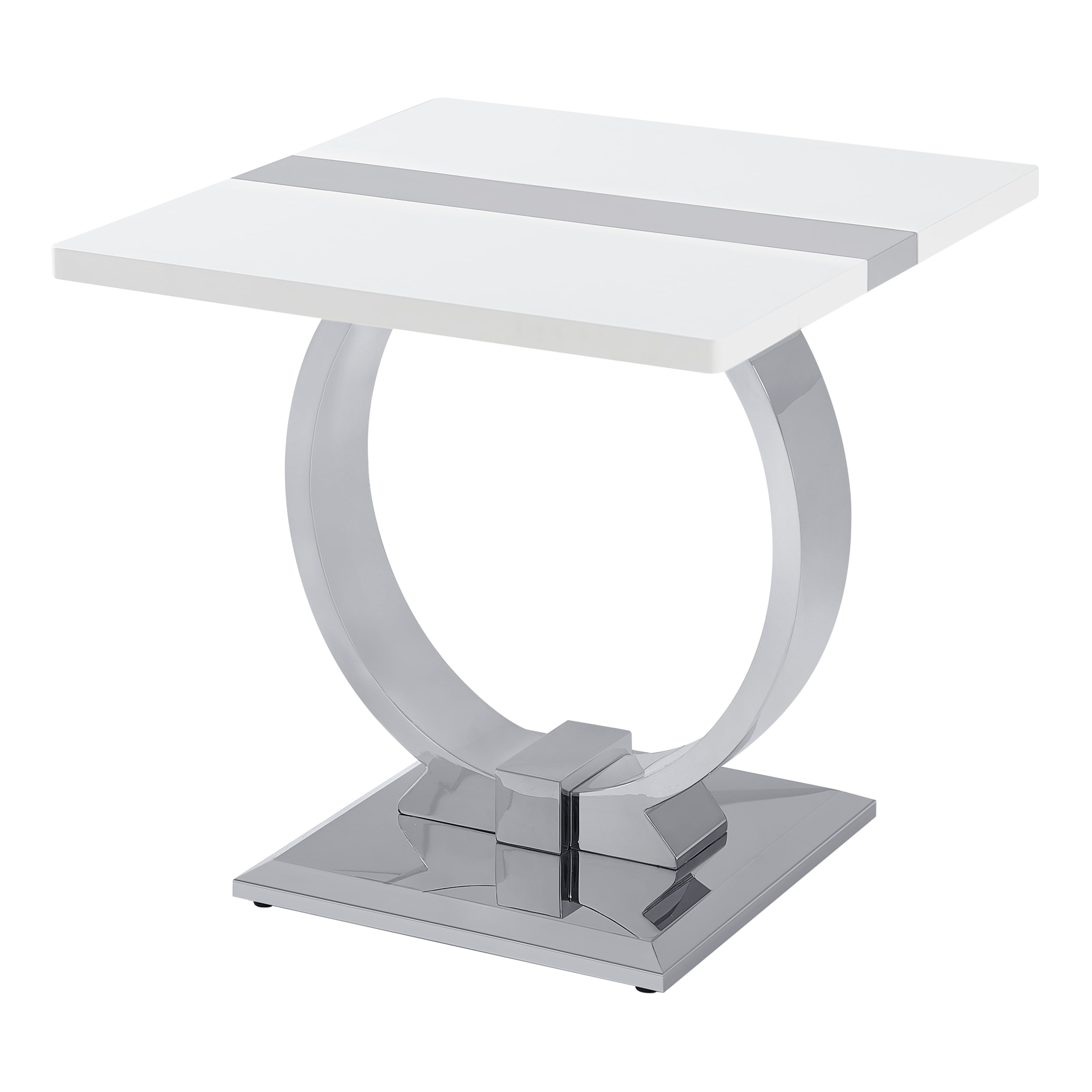Furniture of America Gaius Glam Rectangle End Table with O-Shaped Stainless Steel Trestle Base, Black and Silver