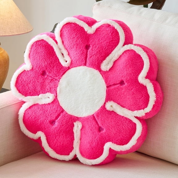 Flower Shaped Decorative Throw Pillow Cushion for Bed Couch, Cute Flower Plush Throw Pillows Home Decor Floor Pillow Seating Cushions (Hot Pink, 13.7 Inches)