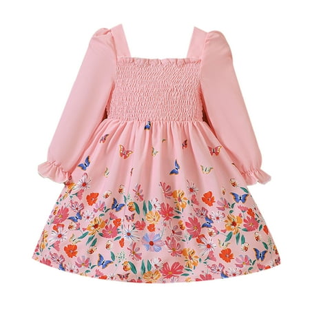 

Girls Dresses Long Sleeve Flowers Prints Ruffles Clothes Toddler Girls Size 12 Months-18 Months