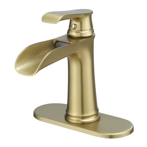 JERFIT Modern Single Handle Waterfall Bathroom Faucet with Pop-Up Drain, Brushed Gold, Solid Brass Construction for Vanity Sinks