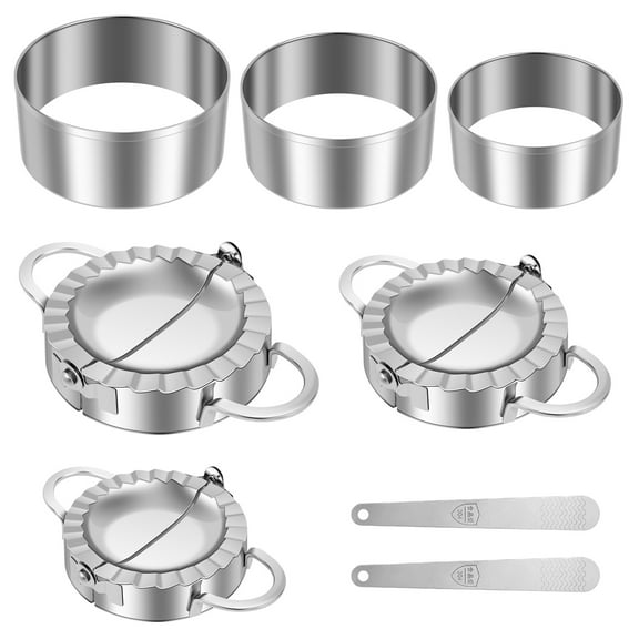 FKSZLL Stainless Steel Dumpling Maker Empanadas press mold maker Set Dough Cutters 3", 3.4", 3.8" Includes Stuffing Scoop Dishwasher Safe