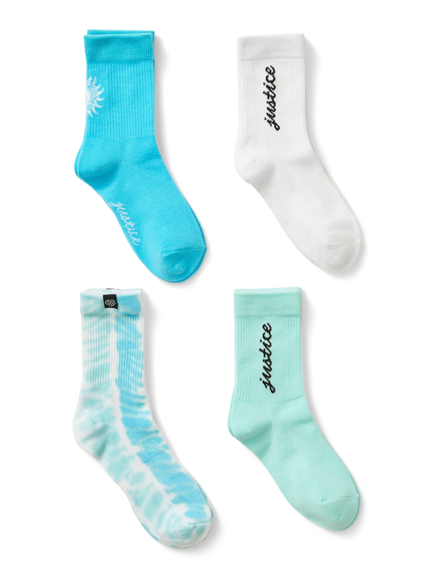 Justice, Girls Crew Socks, 4-Pack, Sizes M-L