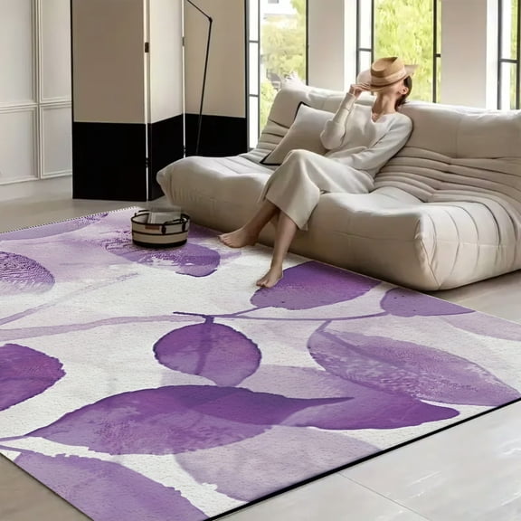 RKSupls Lavender Purple Grey Dahlia Soft Fluffy Velvet Area Rug for Living Room Bedroom, Non-Slip Washable Carpet, Chic Minimalist Home Decor