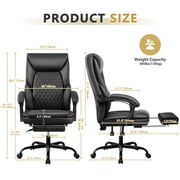 Primy Office Chair with Retractable Footrest, Ergonomic High Back Executive Computer Desk Chair, Big & Tall PU Leather Reclining Chair for Home Office Work