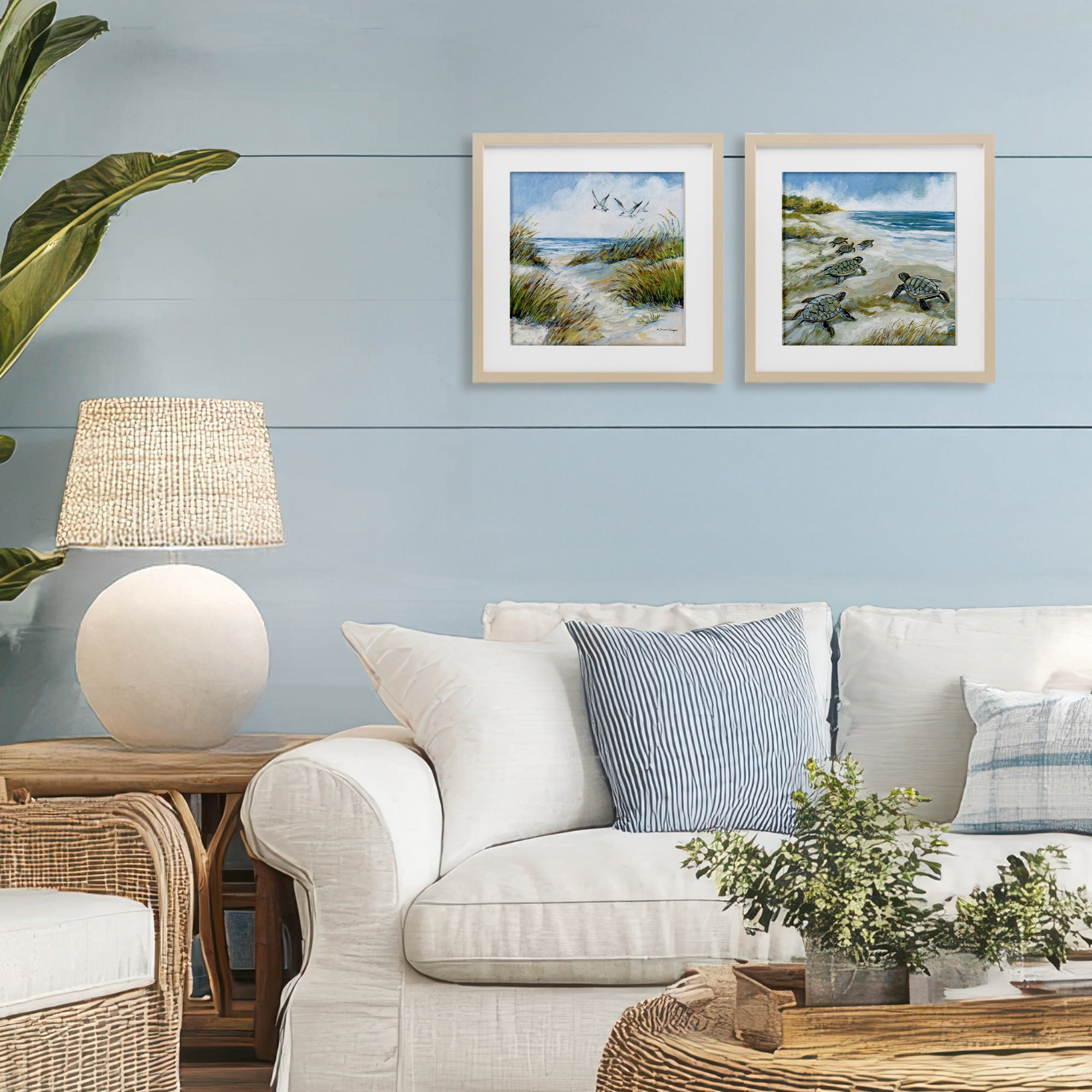 Stupell Industries Beach Creatures on Dunes 2 Piece Birch Framed Print Under Glass Set, design by Susan Winget