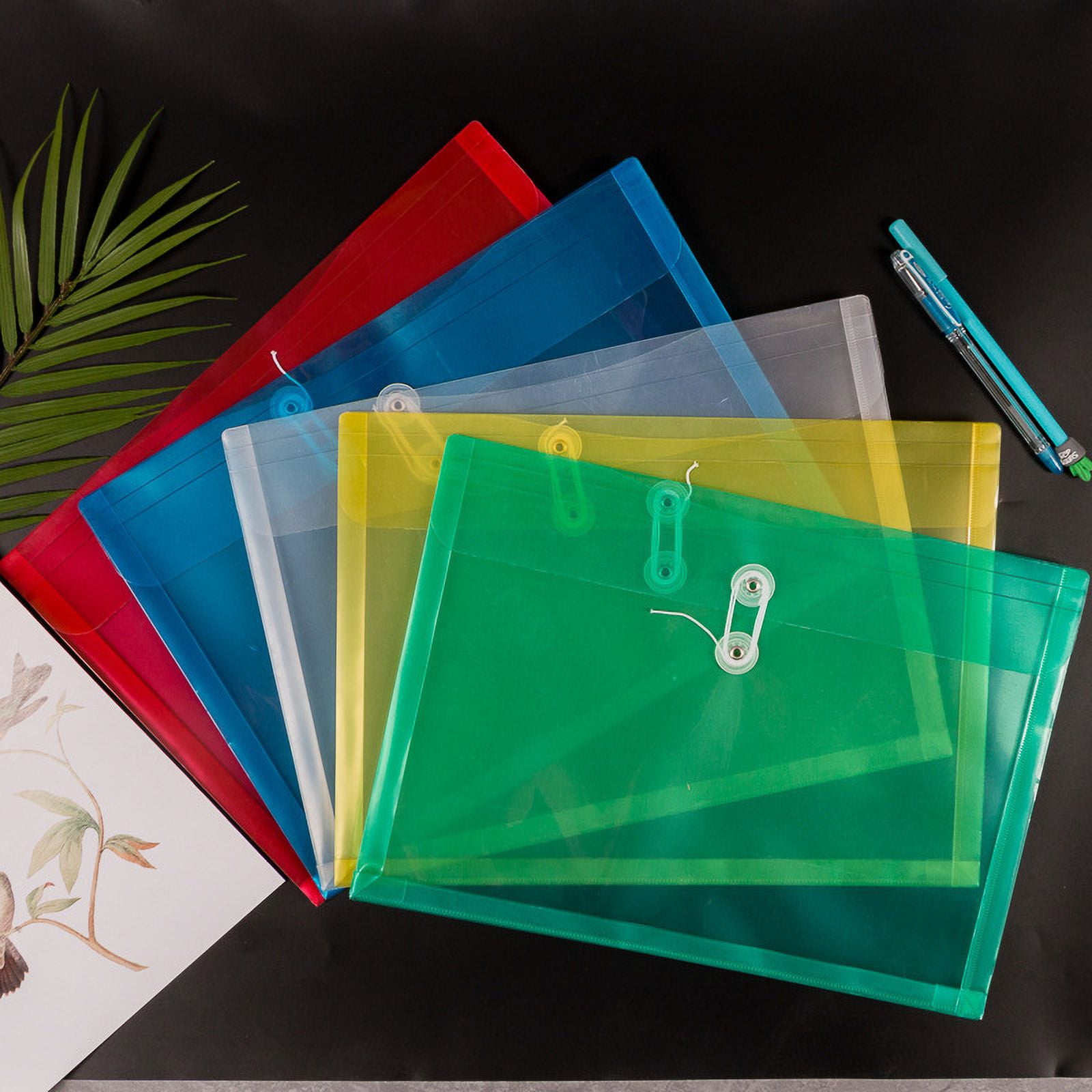 Nvzi-c Plastic Legal Size Expandable Envelopes with String Tie Closure, Clear File Folders Poly Project Paper Documents Organizer for Office School Home 12 Pack，Orange