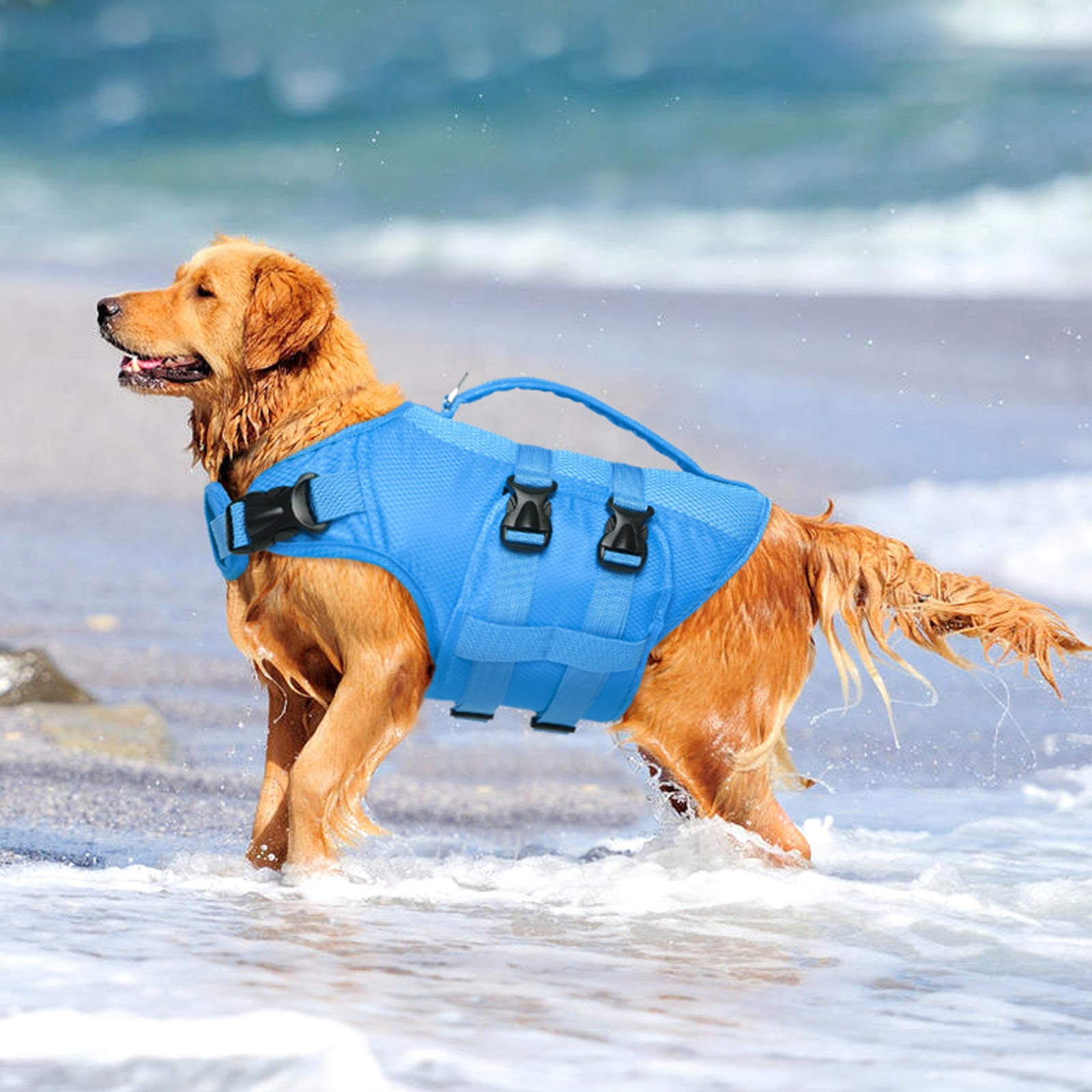 Kuoser Dog Life Jacket, Reflective Life Vest with Rescue Handle for Small Medium Large Dogs, Blue, XL